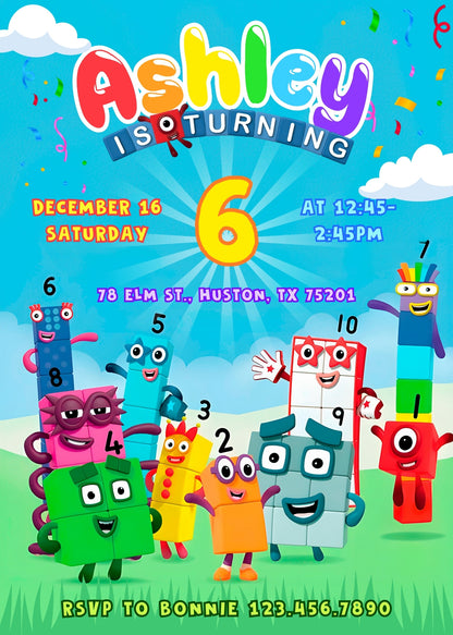 Numberblocks customizable invitation template | Share or Print | UP632