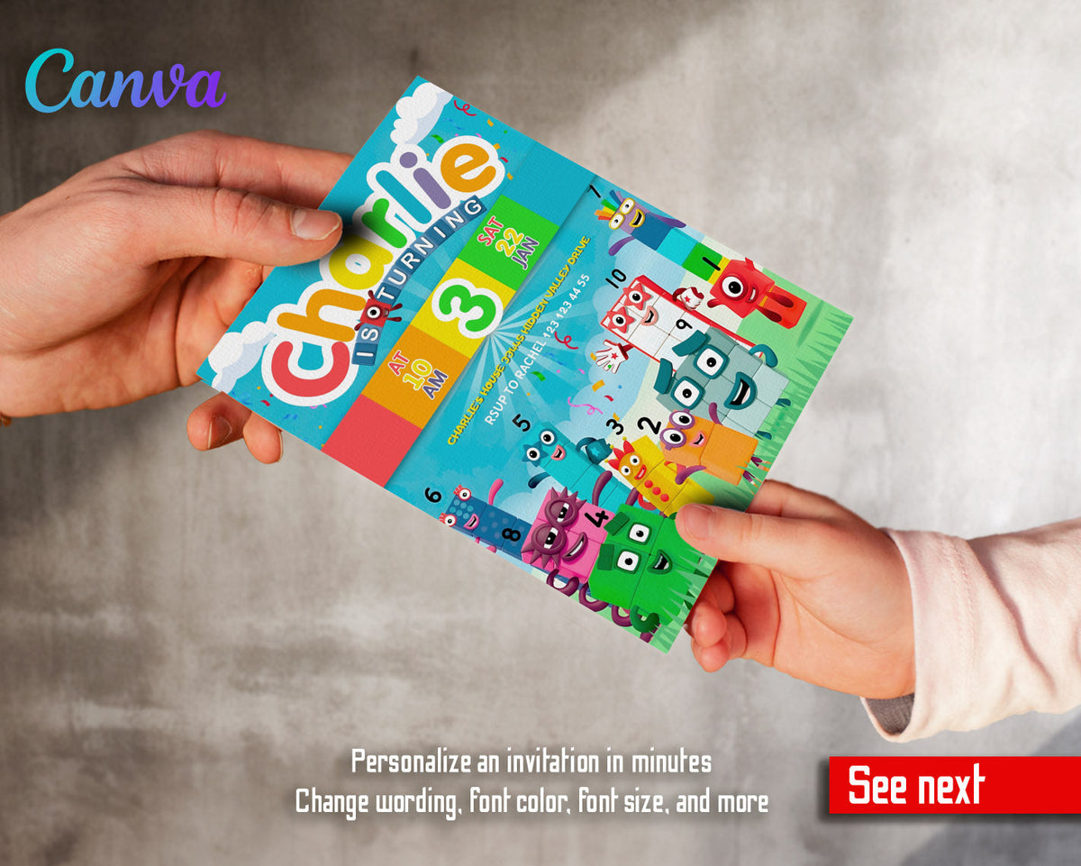 Numberblocks customizable invitation template | Share or Print | XO264