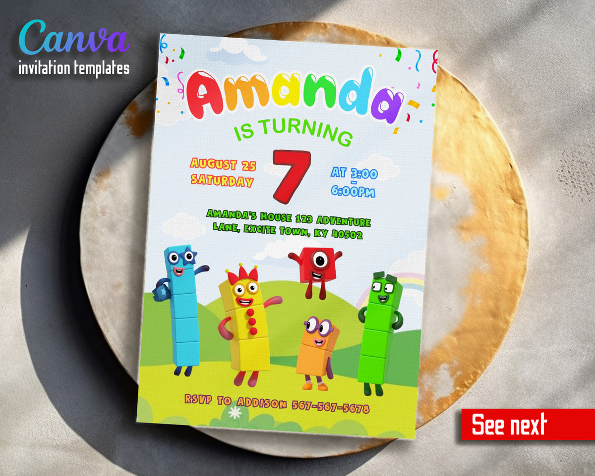 Numberblocks customizable invitation template | Share or Print | TQ692