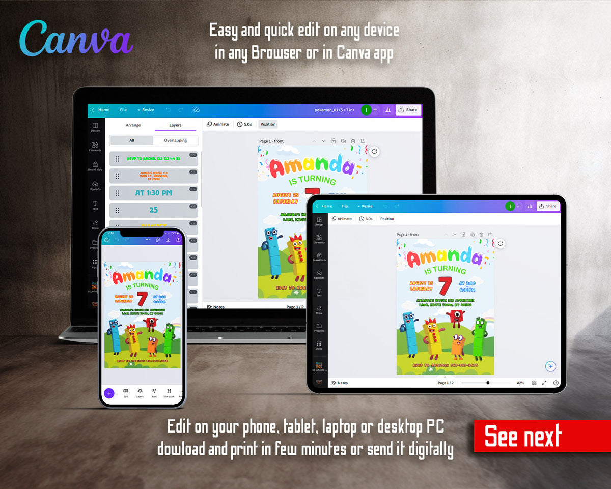Numberblocks customizable invitation template | Share or Print | TQ692