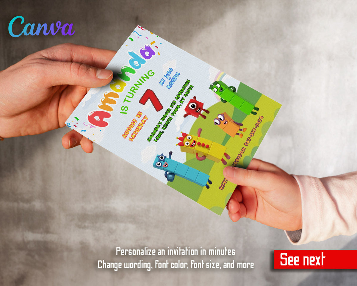 Numberblocks customizable invitation template | Share or Print | TQ692