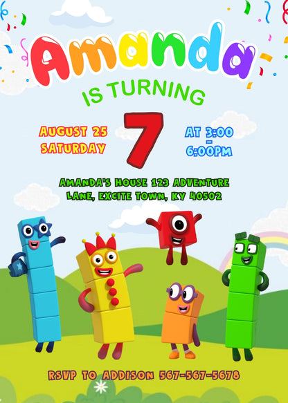 Numberblocks customizable invitation template | Share or Print | TQ692