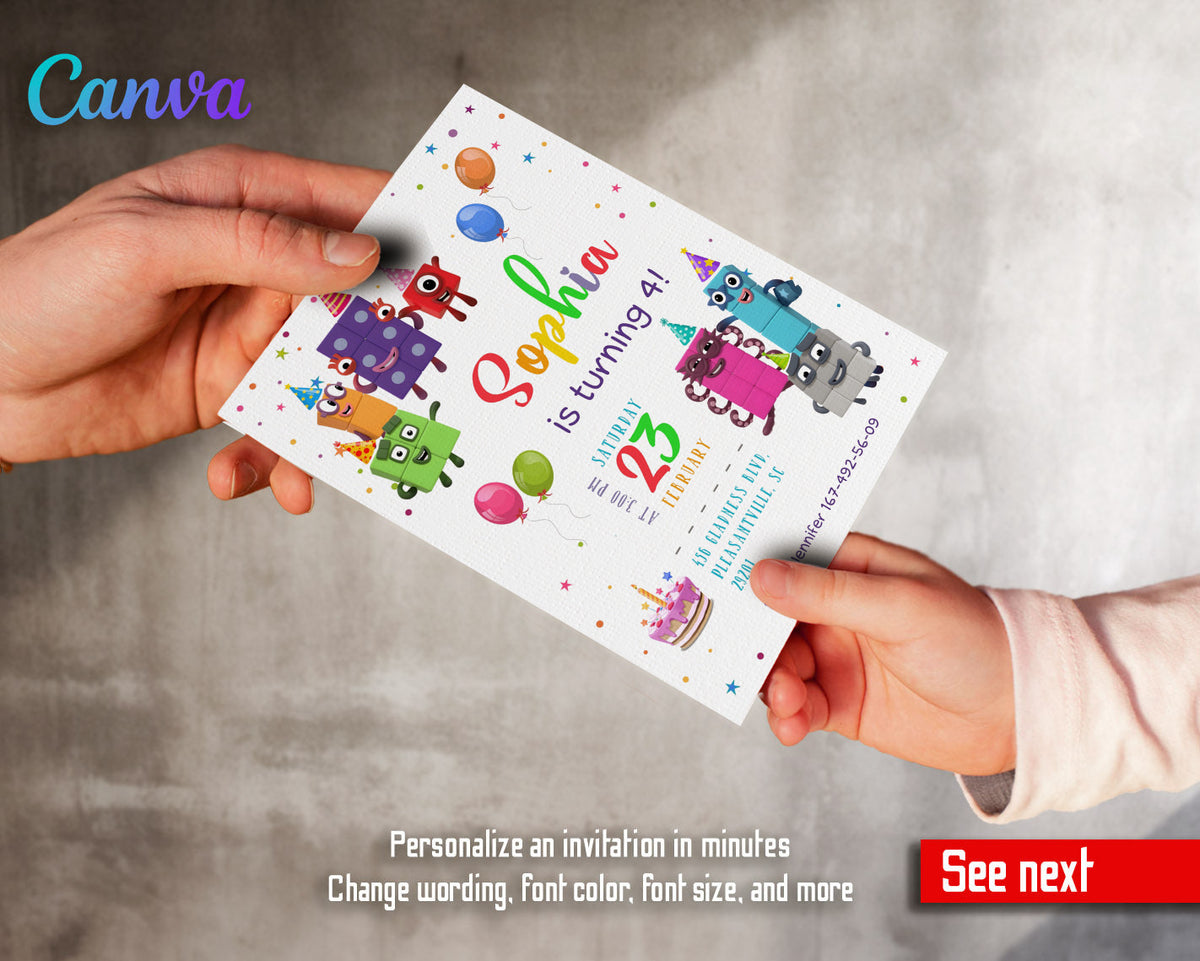 Numberblocks customizable invitation template | Share or Print | YO994