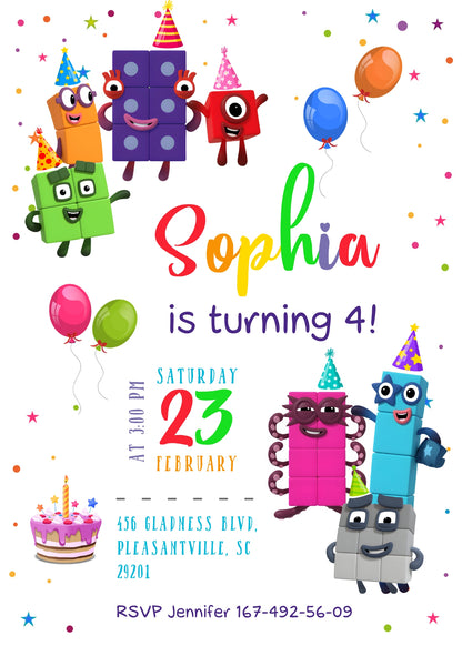 Numberblocks customizable invitation template | Share or Print | YO994