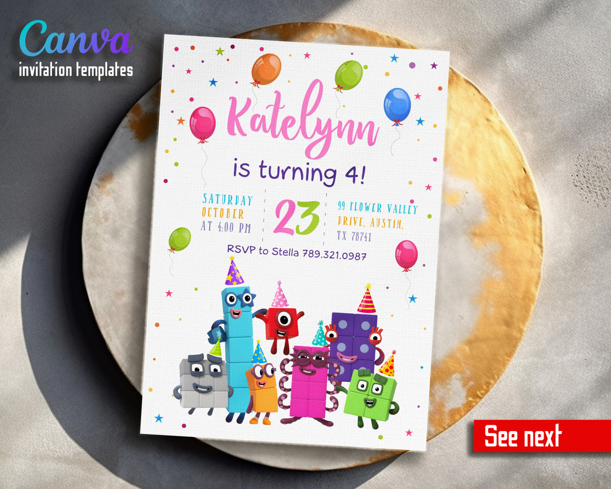Numberblocks customizable invitation template | Share or Print | FL936