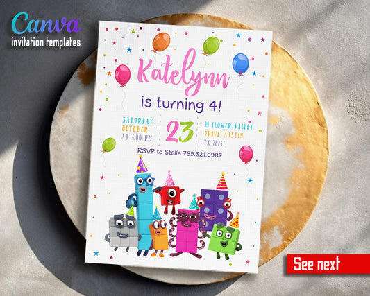 Numberblocks customizable invitation template | Share or Print | FL936