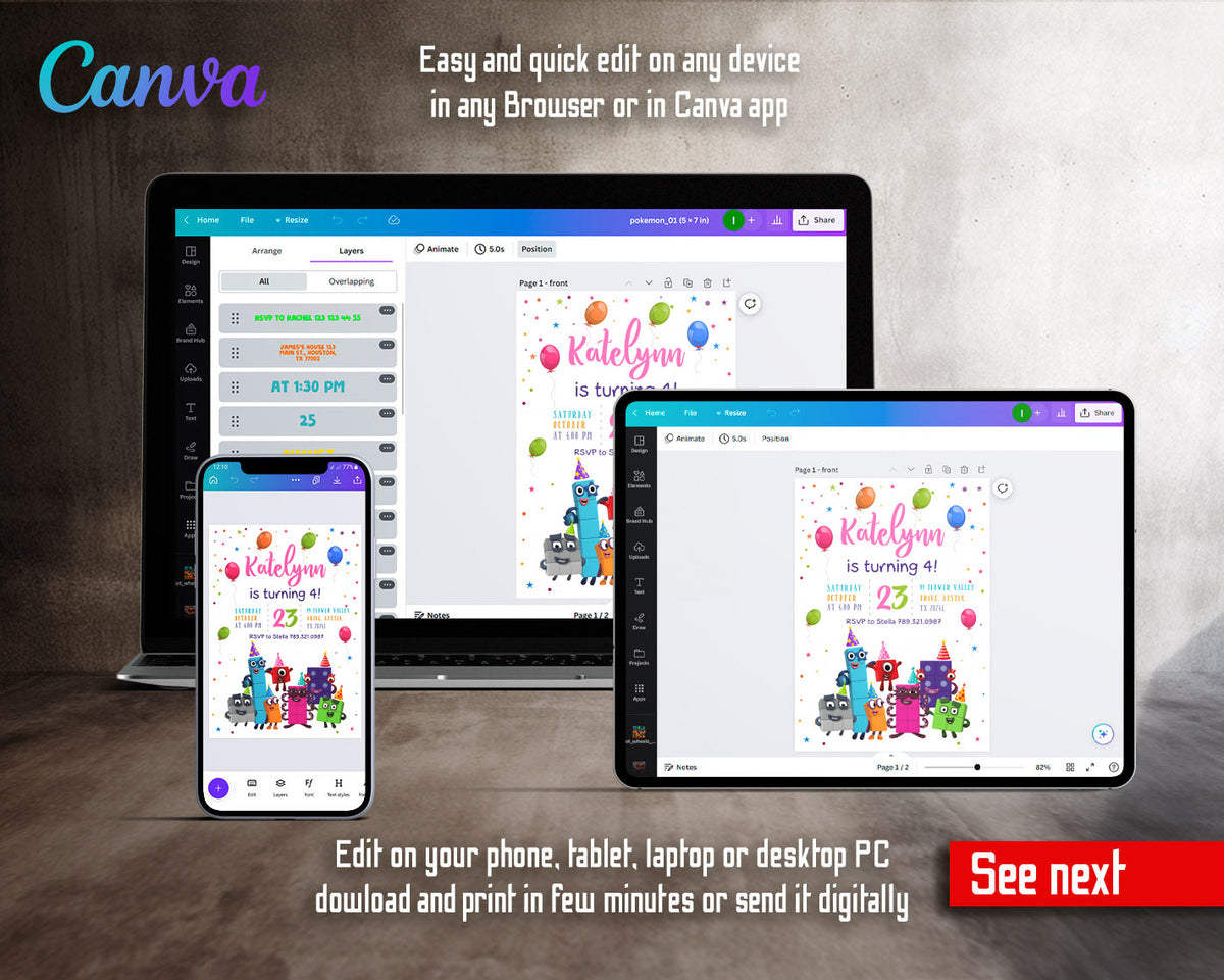Numberblocks customizable invitation template | Share or Print | FL936