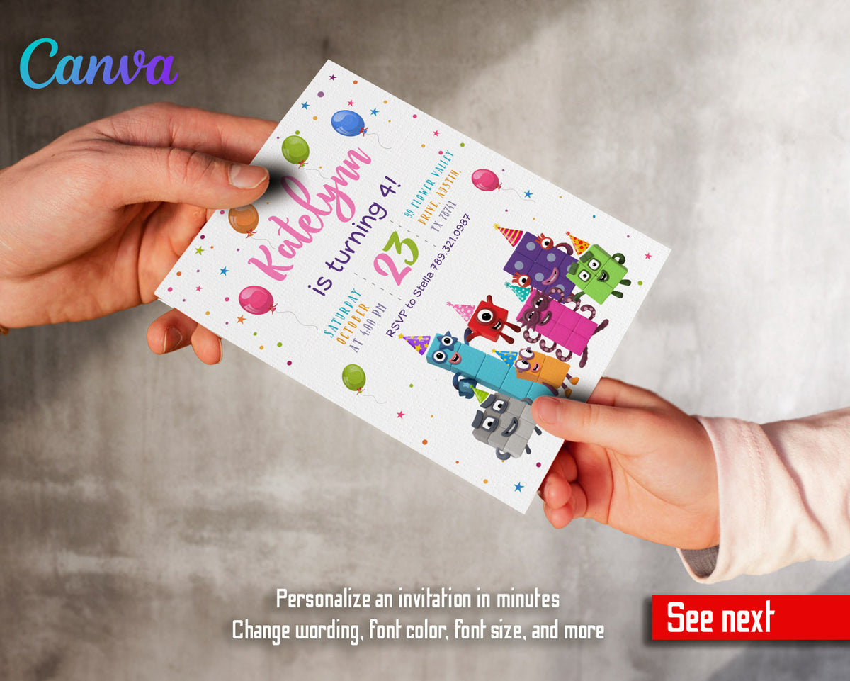 Numberblocks customizable invitation template | Share or Print | FL936
