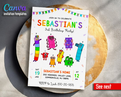 Numberblocks customizable invitation template | Share or Print | BI054