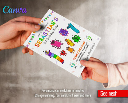Numberblocks customizable invitation template | Share or Print | BI054