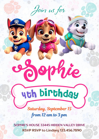 PAW Patrol customizable invitation template | Share or Print | TN154