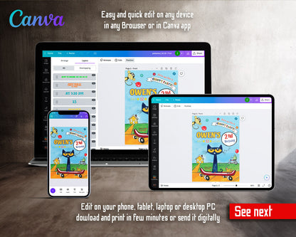 Pete the Cat customizable invitation template | Share or Print | LY465