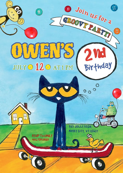 Pete the Cat customizable invitation template | Share or Print | LY465