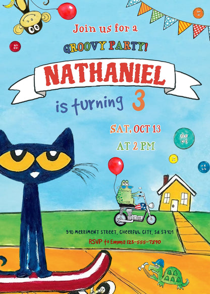 Pete the Cat customizable invitation template | Share or Print | SL878
