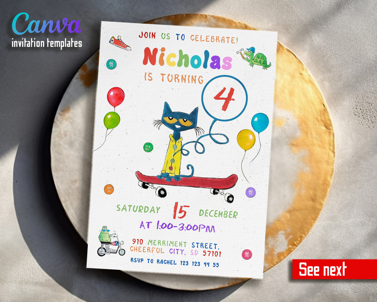 Pete the Cat customizable invitation template | Share or Print | KX735