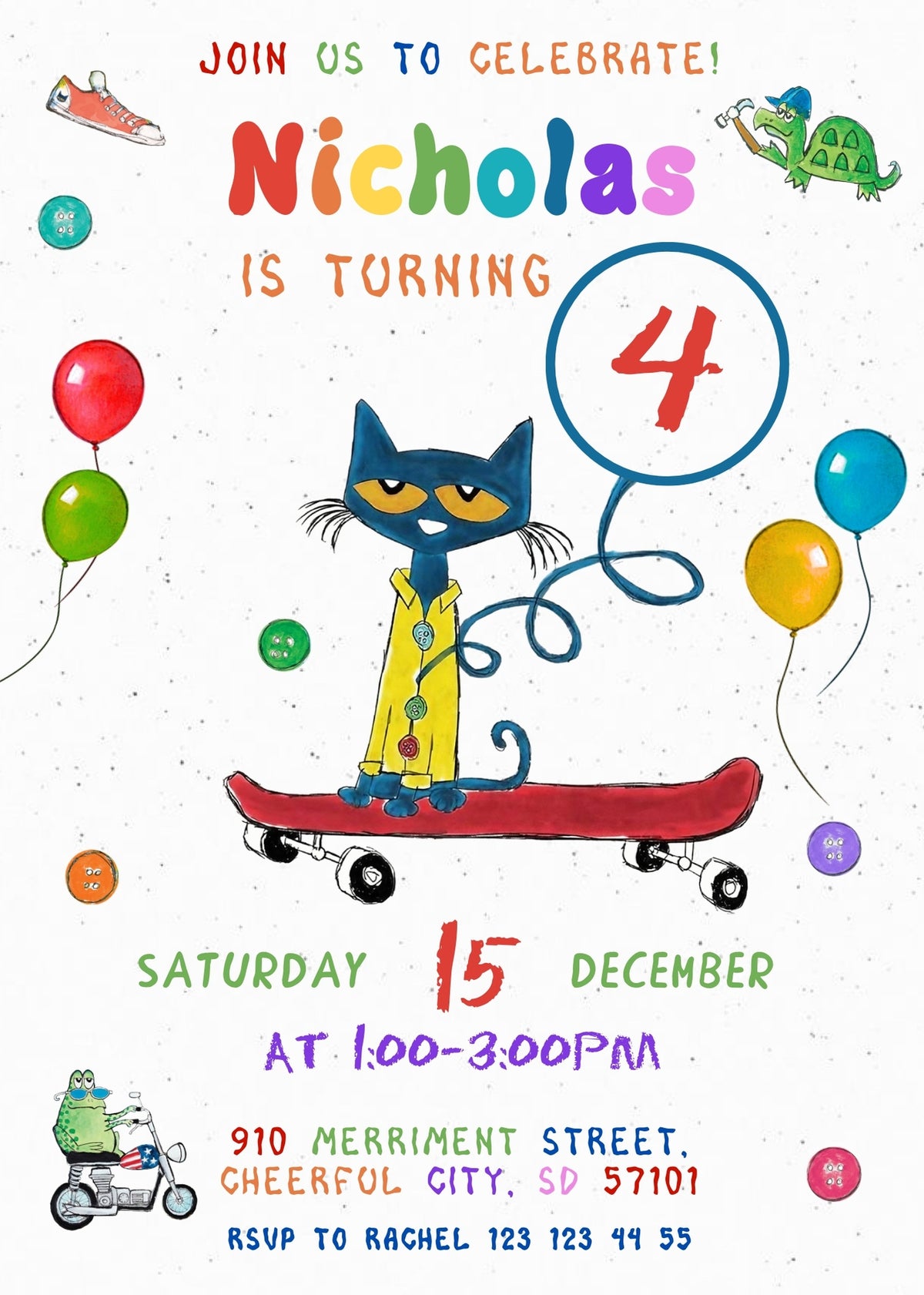 Pete the Cat customizable invitation template | Share or Print | KX735