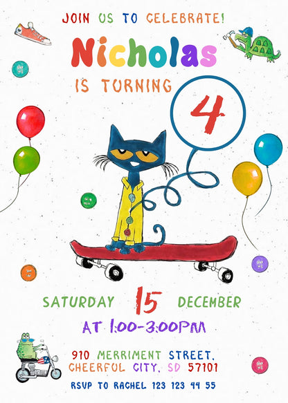 Pete the Cat customizable invitation template | Share or Print | KX735