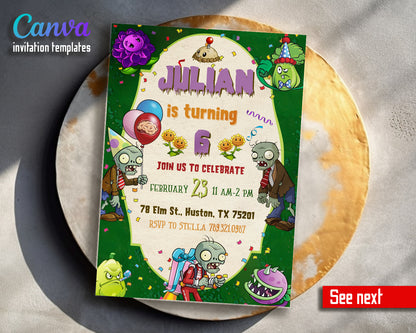 Plants vs Zombies Gamer customizable invitation template | Share or Print | KT379