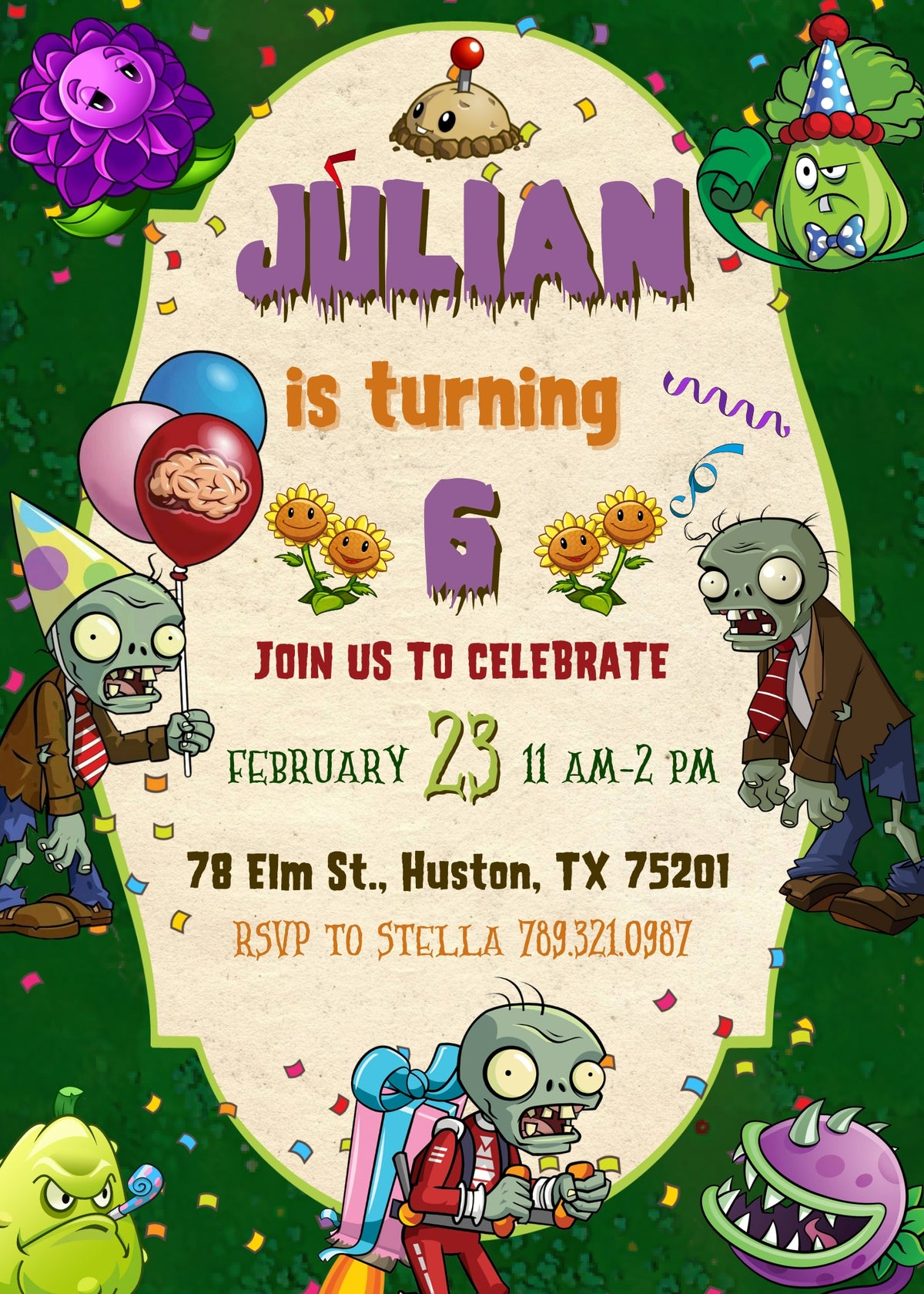 Plants vs Zombies Gamer customizable invitation template | Share or Print | KT379