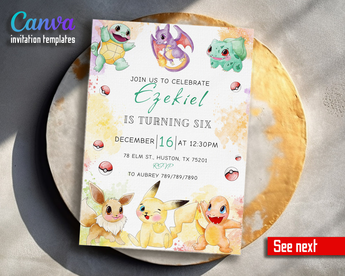 Pokemon Pikachu customizable invitation template | Share or Print | ZA876