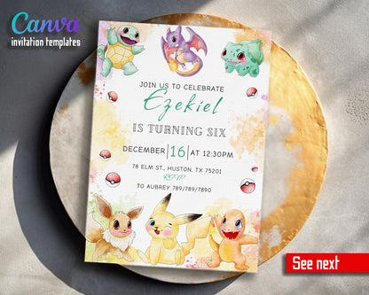 Pokemon Pikachu customizable invitation template | Share or Print | ZA876