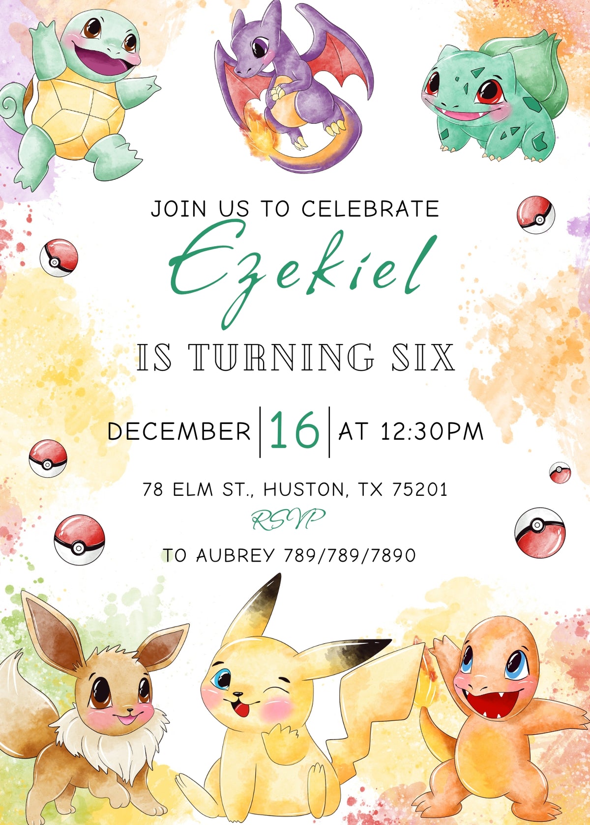 Pokemon Pikachu customizable invitation template | Share or Print | ZA876
