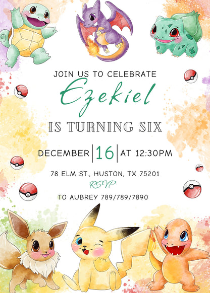 Pokemon Pikachu customizable invitation template | Share or Print | ZA876