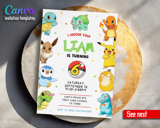 Pokemon Pikachu customizable invitation template | Share or Print | VX914