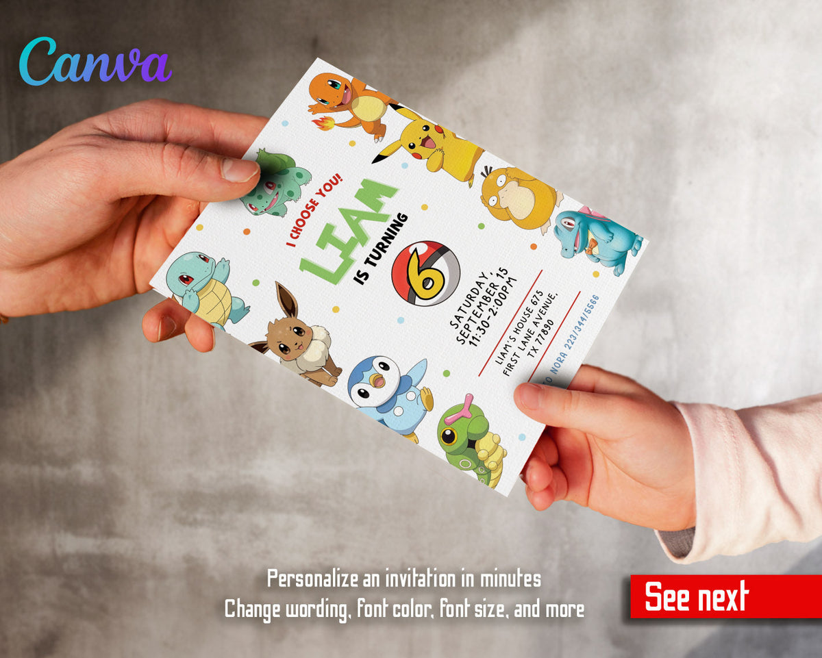 Pokemon Pikachu customizable invitation template | Share or Print | VX914