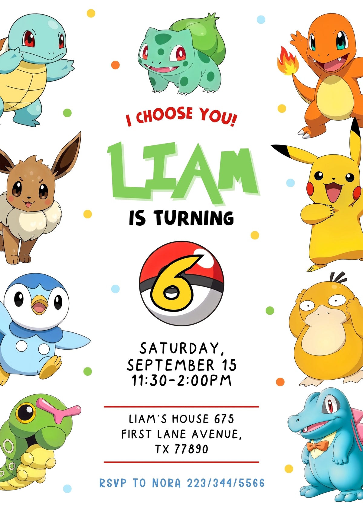 Pokemon Pikachu customizable invitation template | Share or Print | VX914