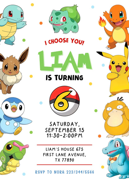 Pokemon Pikachu customizable invitation template | Share or Print | VX914