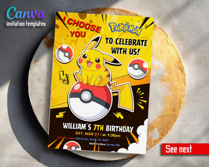 Pokemon Pikachu customizable invitation template | Share or Print | BR652