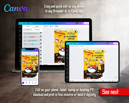 Pokemon Pikachu customizable invitation template | Share or Print | BR652