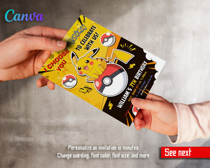 Pokemon Pikachu customizable invitation template | Share or Print | BR652
