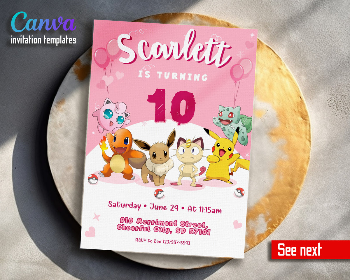 Pokemon Pikachu customizable invitation template | Share or Print | CW230