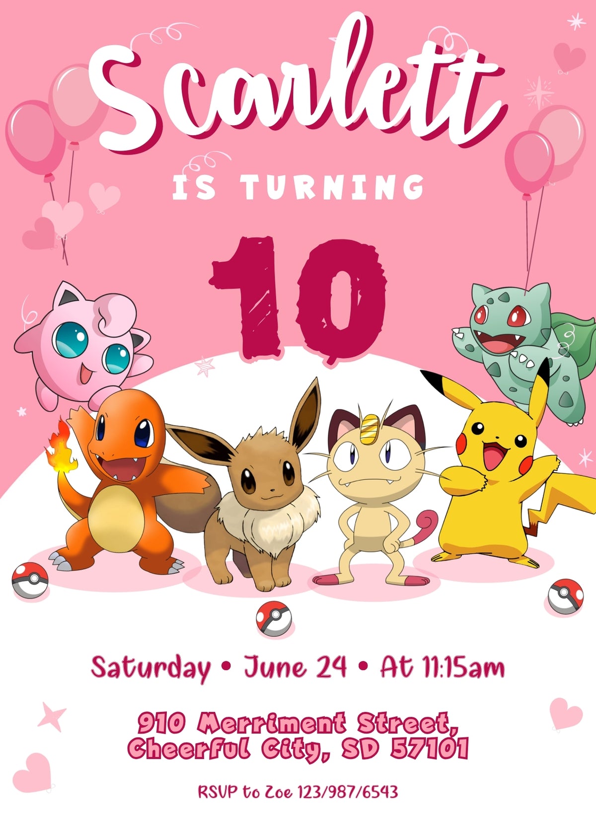 Pokemon Pikachu customizable invitation template | Share or Print | CW230
