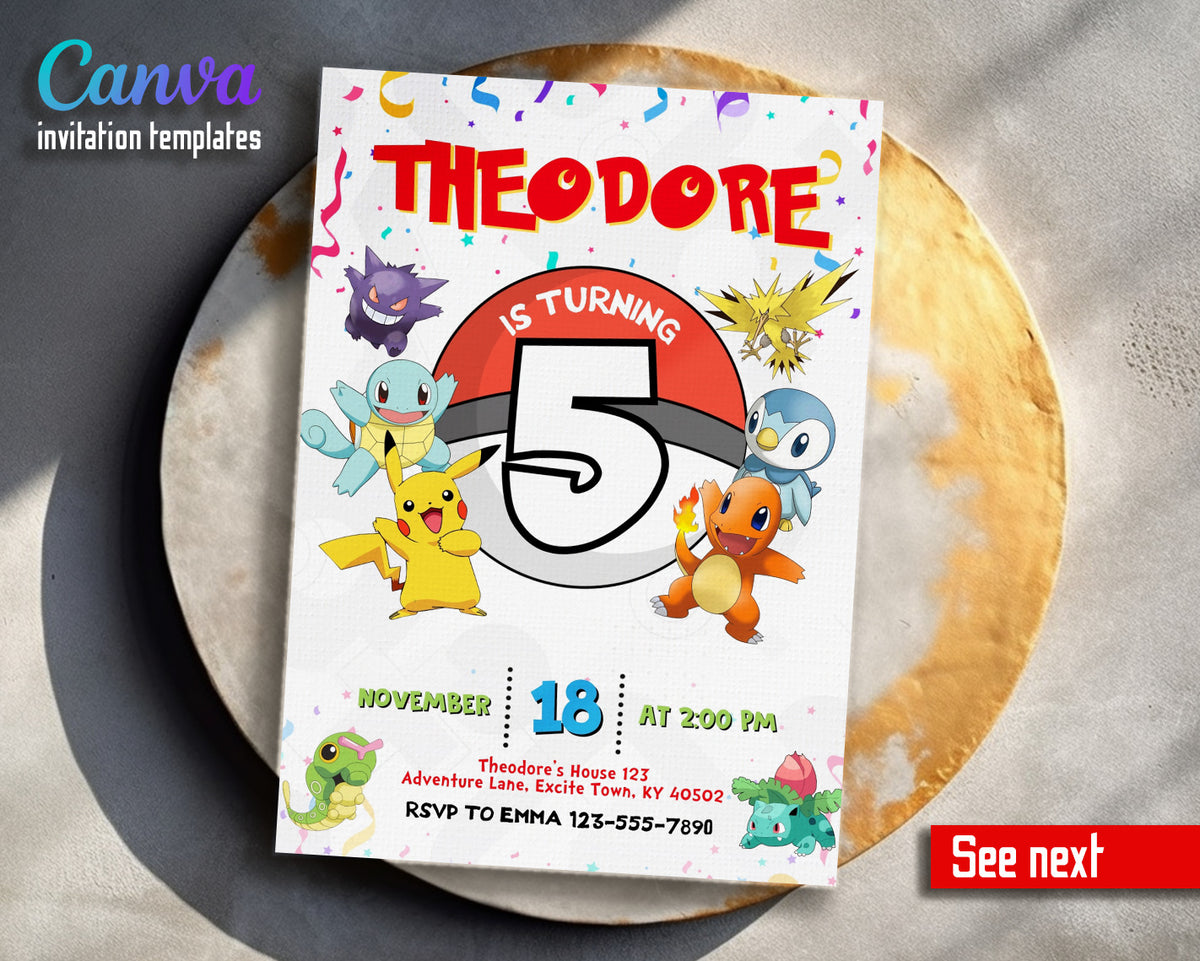 Pokemon Pikachu customizable invitation template | Share or Print | HS487