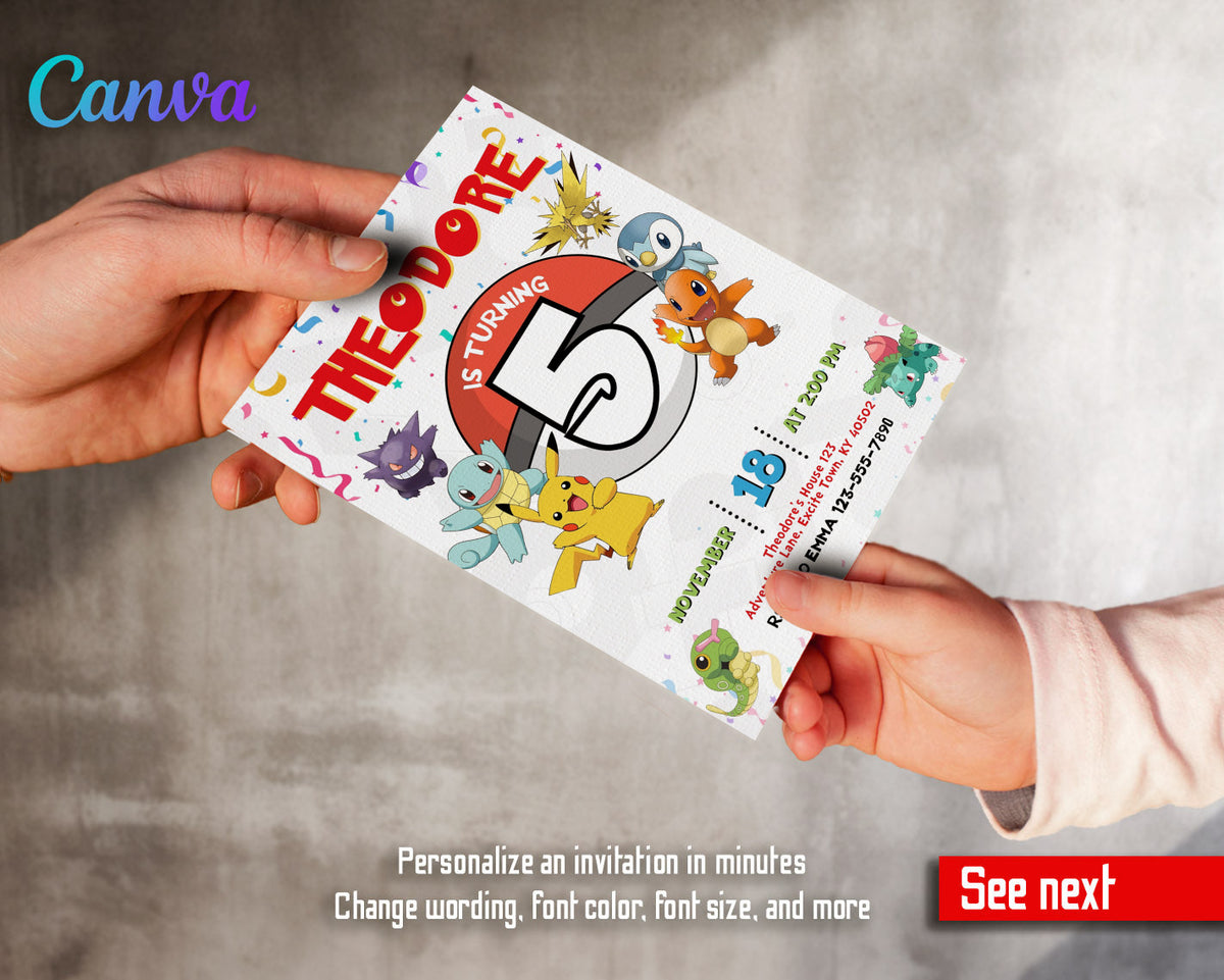 Pokemon Pikachu customizable invitation template | Share or Print | HS487