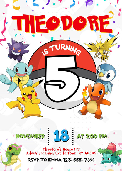 Pokemon Pikachu customizable invitation template | Share or Print | HS487