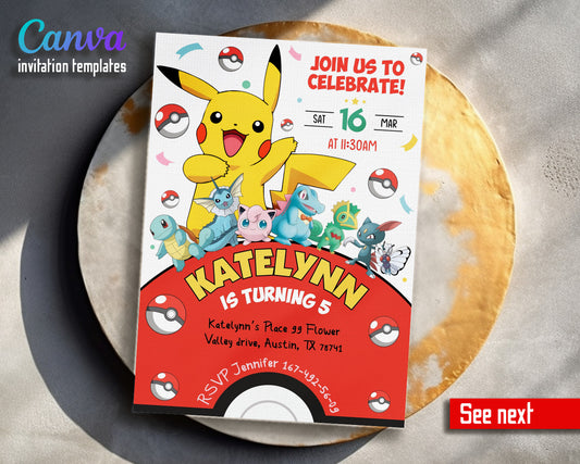 Pokemon Pikachu customizable invitation template | Share or Print | DV232