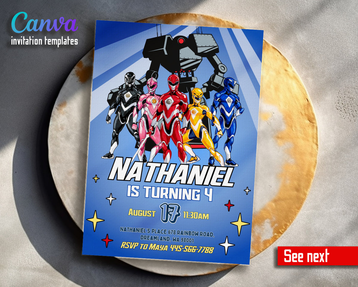 Mighty Morphin Power Rangers customizable invitation template | Share or Print | boy | JY657