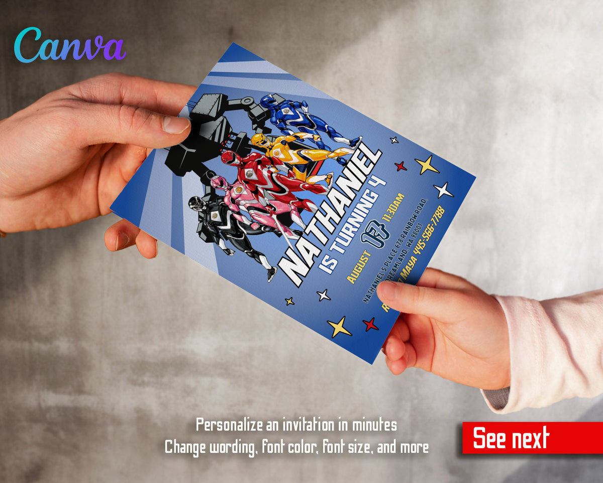Mighty Morphin Power Rangers customizable invitation template | Share or Print | boy | JY657