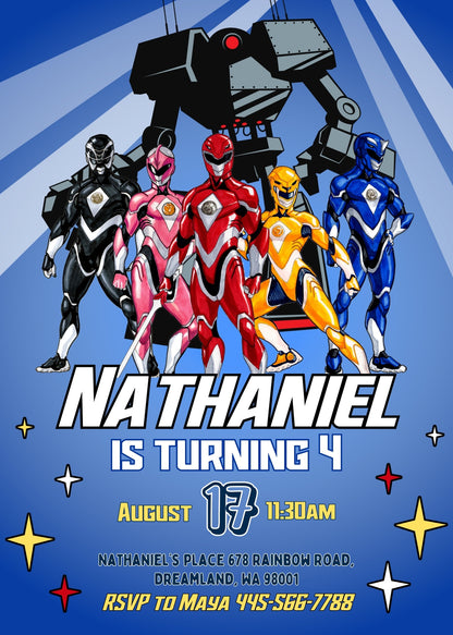 Mighty Morphin Power Rangers customizable invitation template | Share or Print | boy | JY657