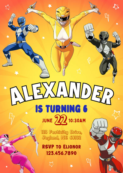 Mighty Morphin Power Rangers customizable invitation template | Share or Print | boy | CI375