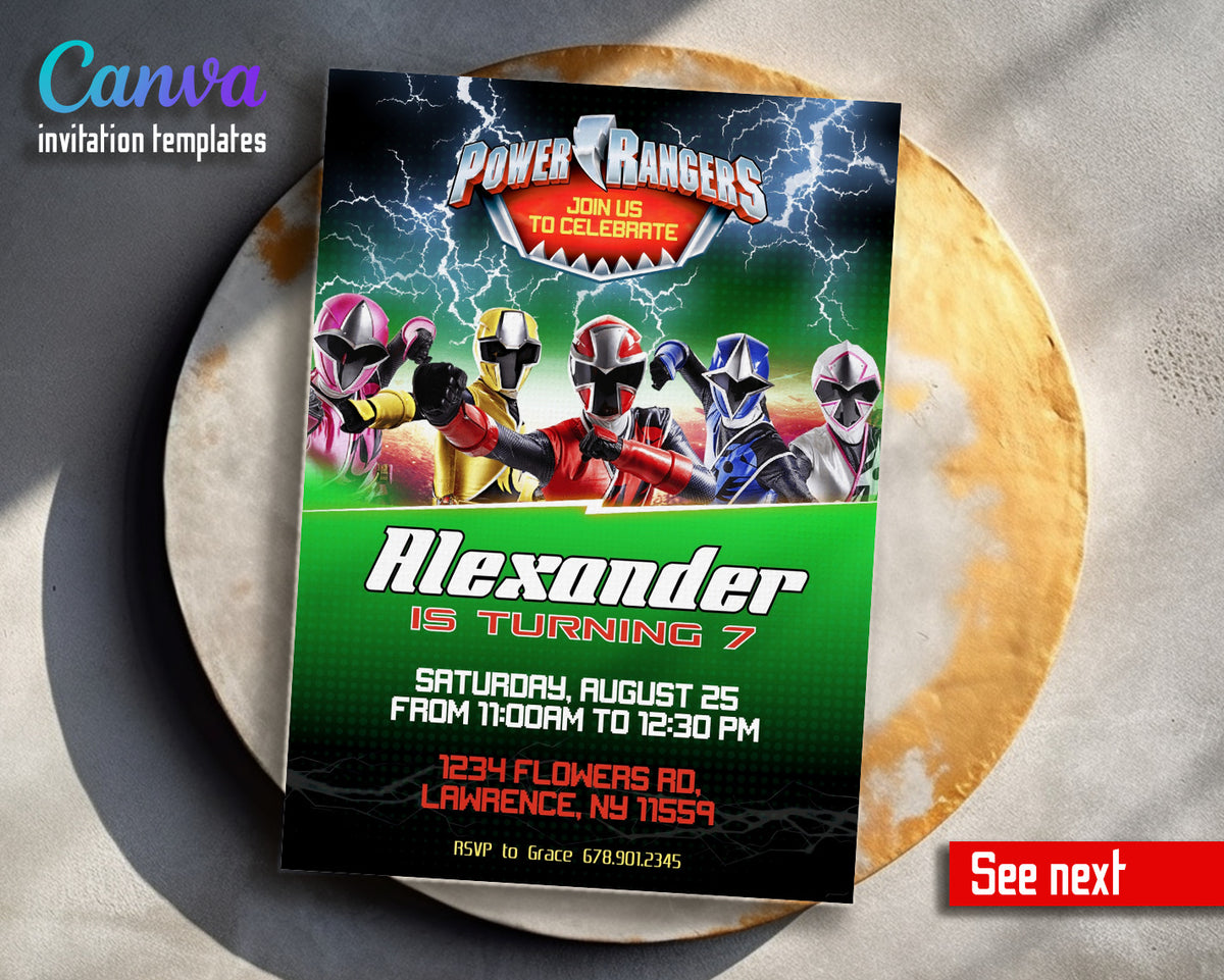 Mighty Morphin Power Rangers customizable invitation template | Share or Print | boy | IB561