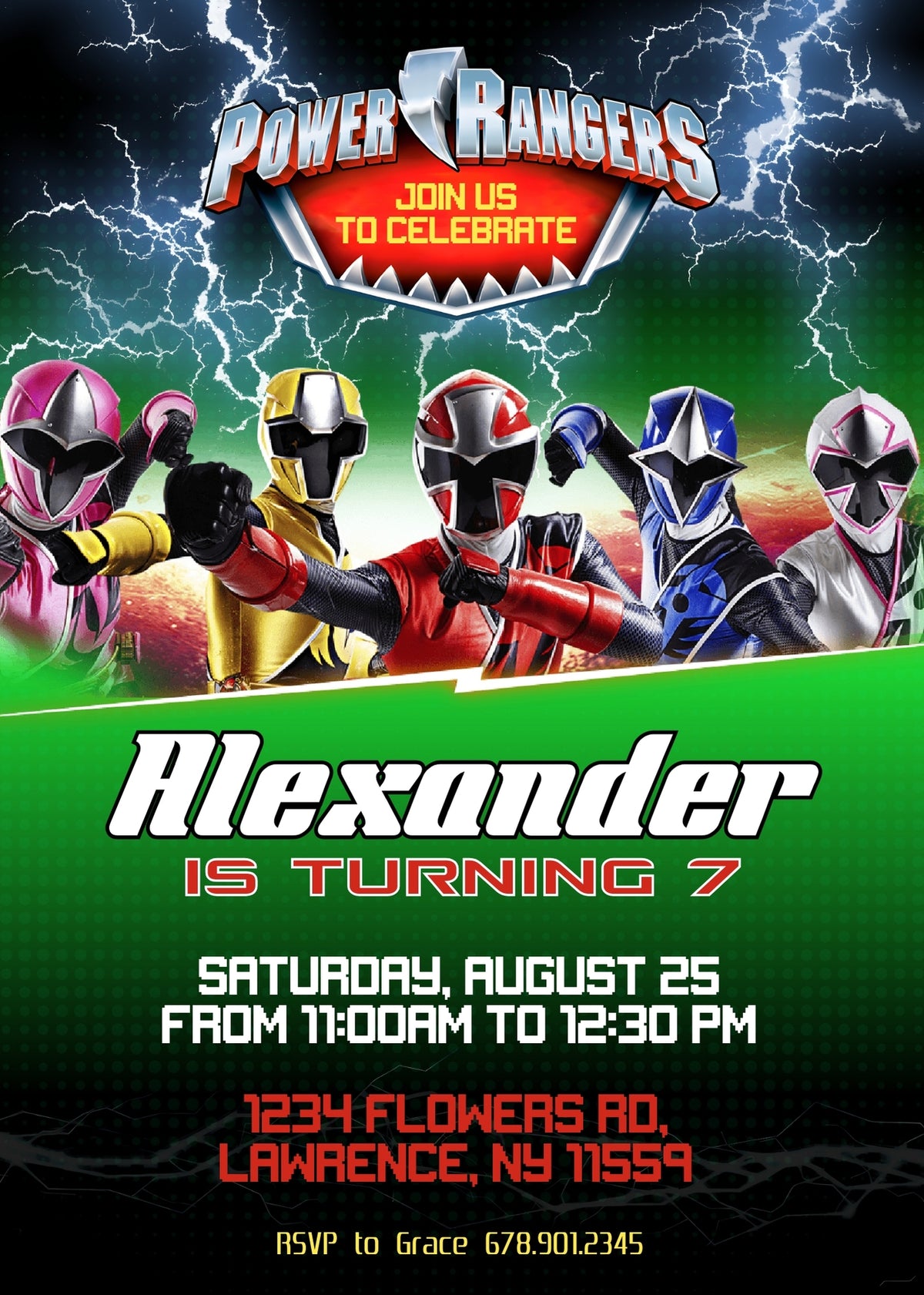 Mighty Morphin Power Rangers customizable invitation template | Share or Print | boy | IB561