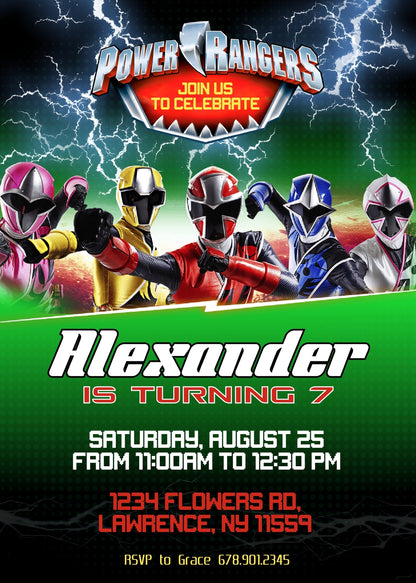 Mighty Morphin Power Rangers customizable invitation template | Share or Print | boy | IB561