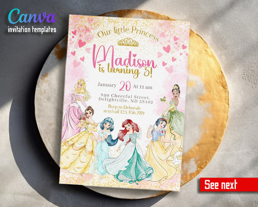 Disney Princess customizable invitation template | Share or Print | girl | IW166