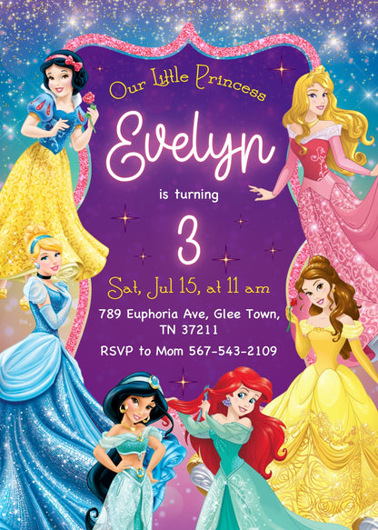 Disney Princess customizable invitation template | Share or Print | girl | GB913