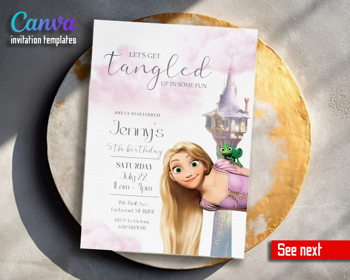 Rapunzel Princess Tangled customizable invitation template | Share or Print | girl | TE779